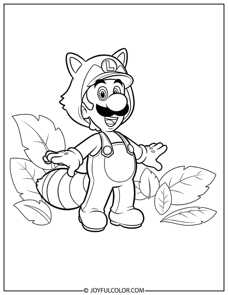 Tanooki Luigi Coloring Page