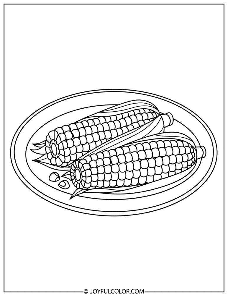 Thanksgiving Dinner Corn Coloring Page