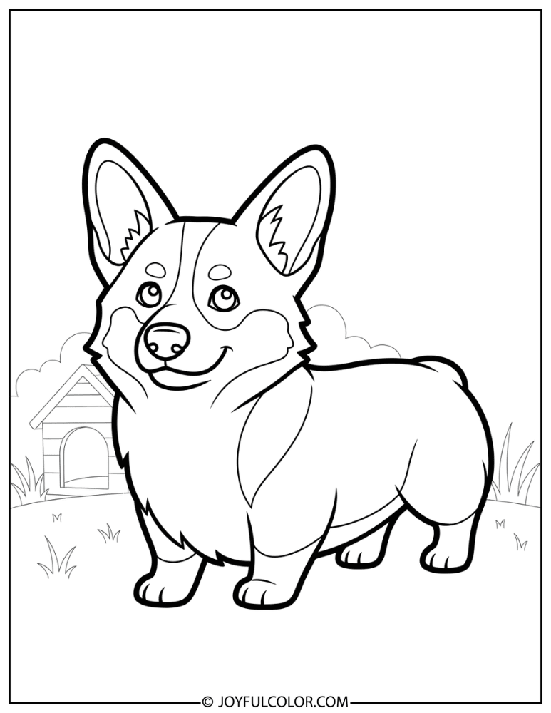 Thick Line Corgi Coloring Page