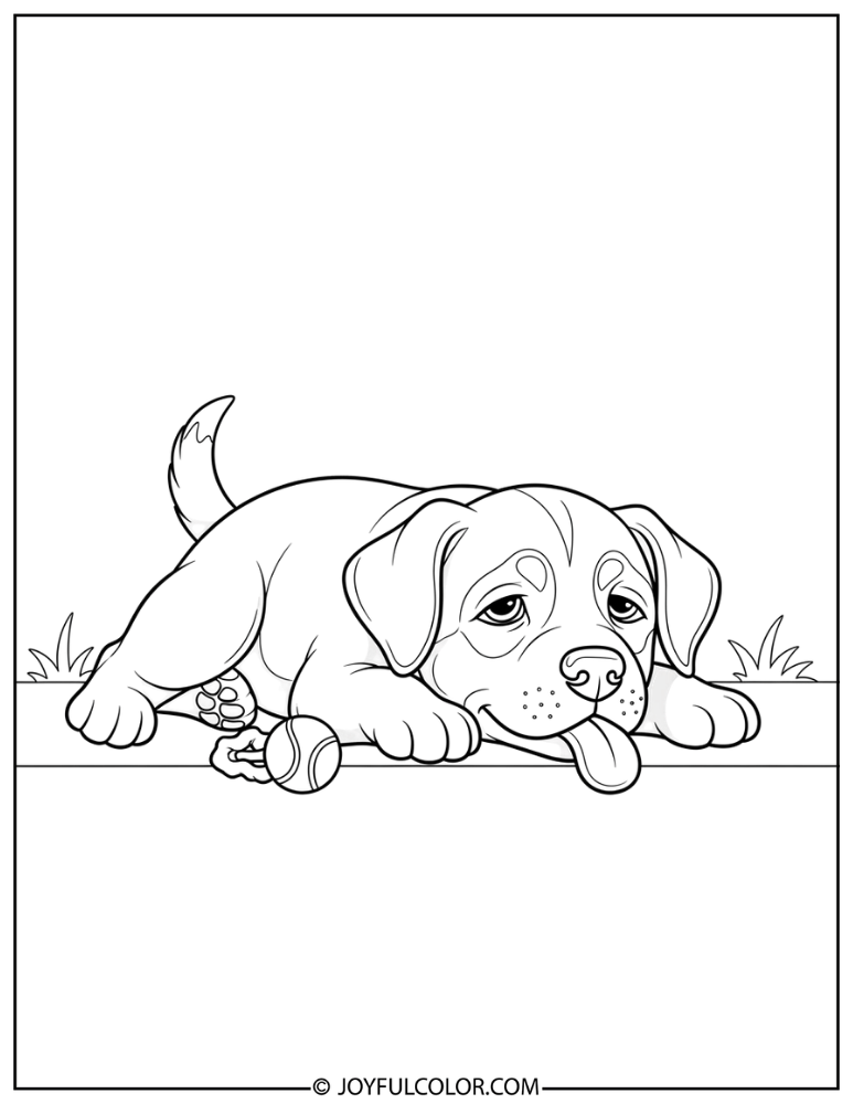 Tired Puppy After Playing Coloring Page