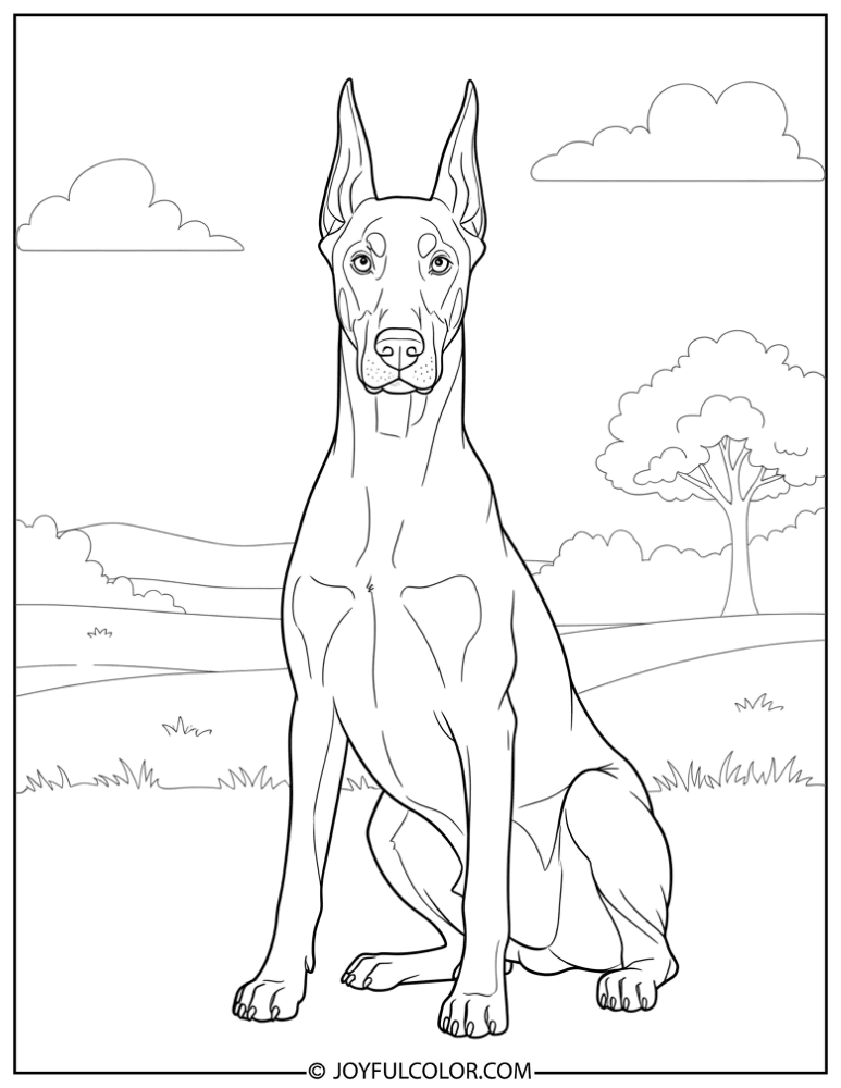 Training Doberman Coloring Page