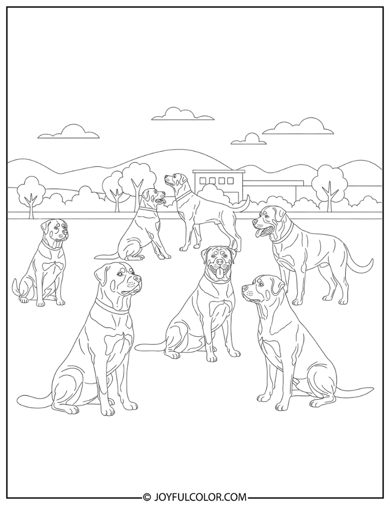 Training Group Rottweiler Coloring Page