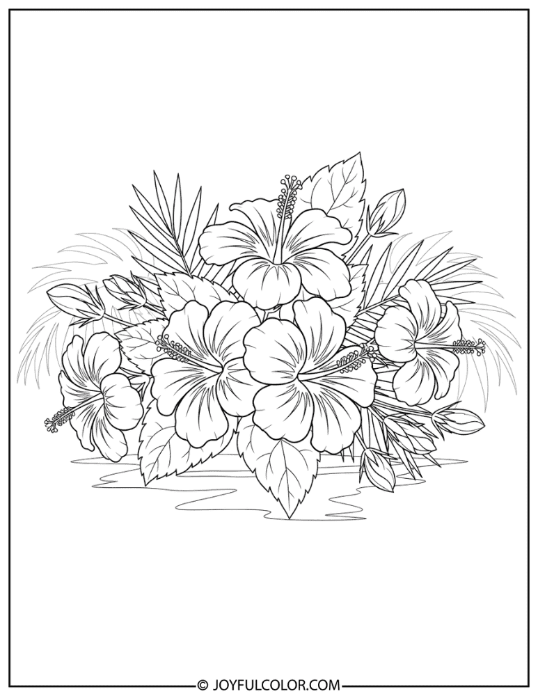 Tropical Hibiscus Arrangement Coloring Page 2
