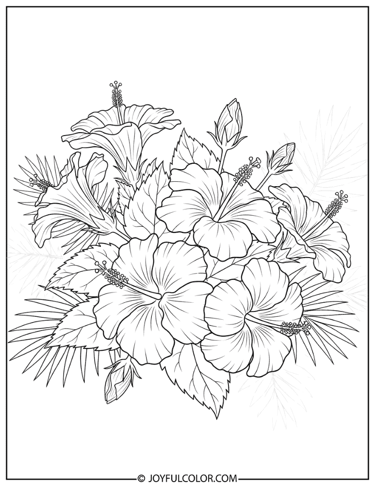 Tropical Hibiscus Arrangement Coloring Page