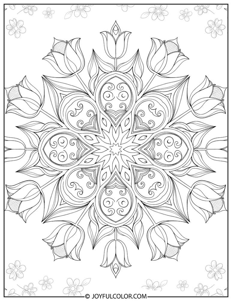 Tulip Mandala Pattern Coloring Page