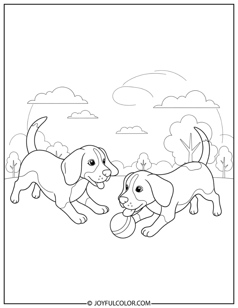 Two Beagles Playing Together Coloring Page