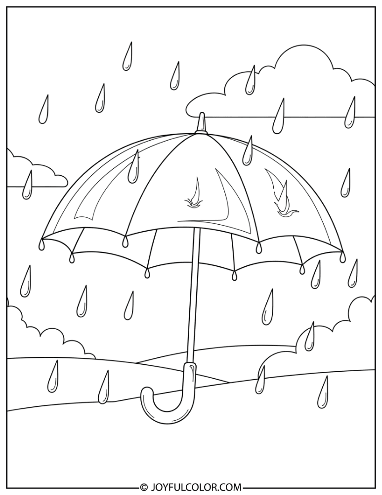 Umbrella in Gentle Rain Coloring Page