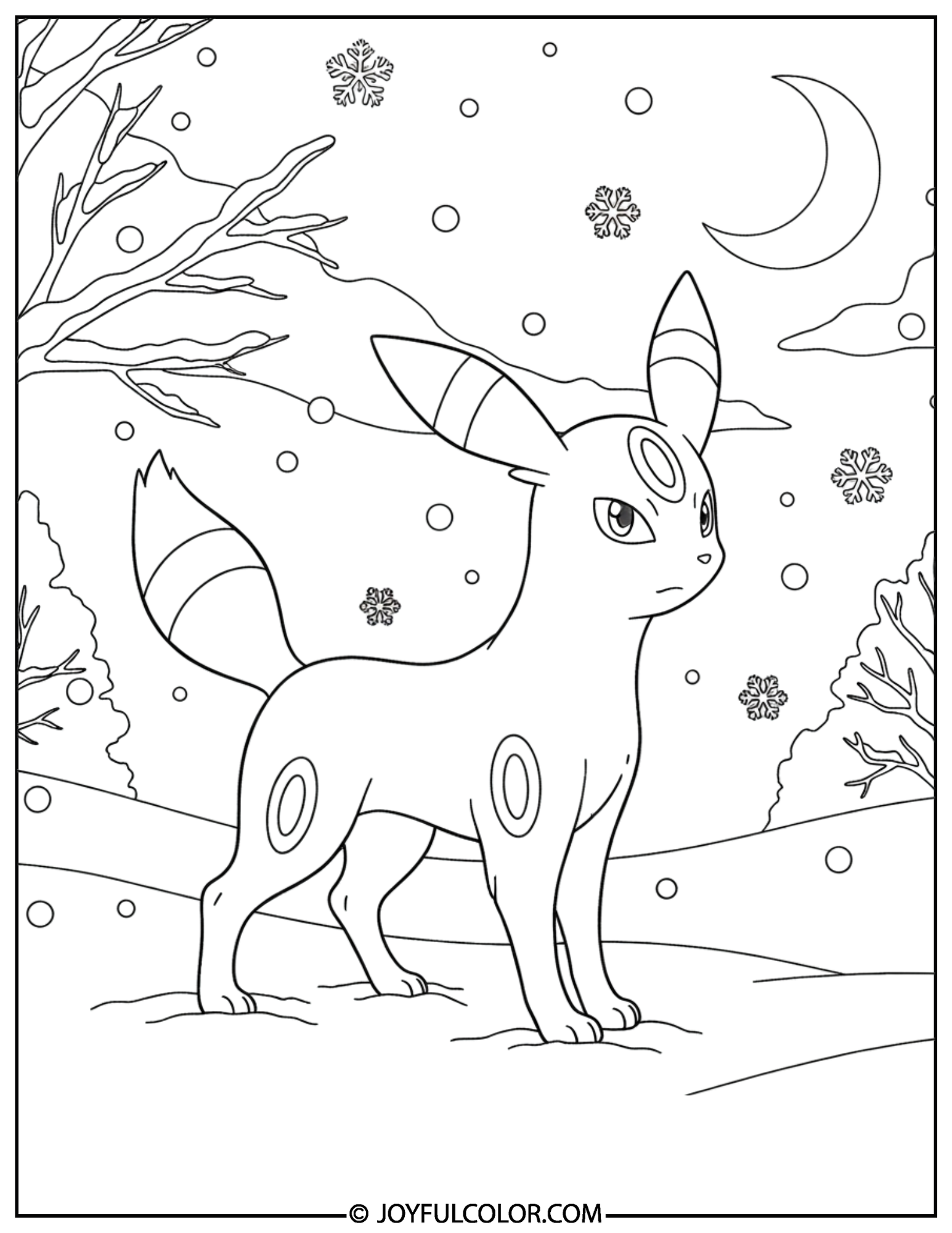 Umbreon Winter Night Coloring Page