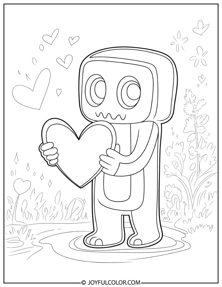 Valentine Creeper with Heart Coloring Page