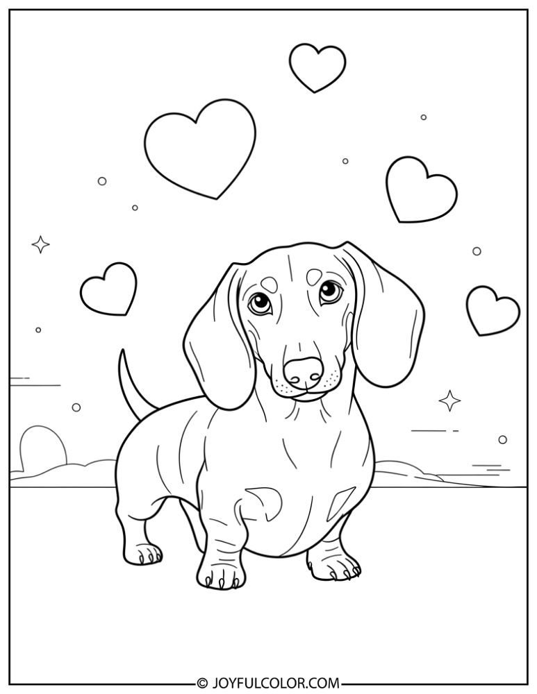 Valentine Dachshund Coloring Page