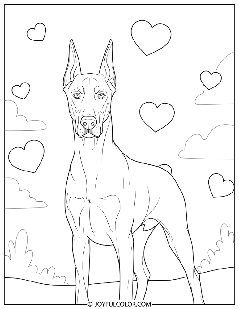 Valentine Doberman Coloring Page