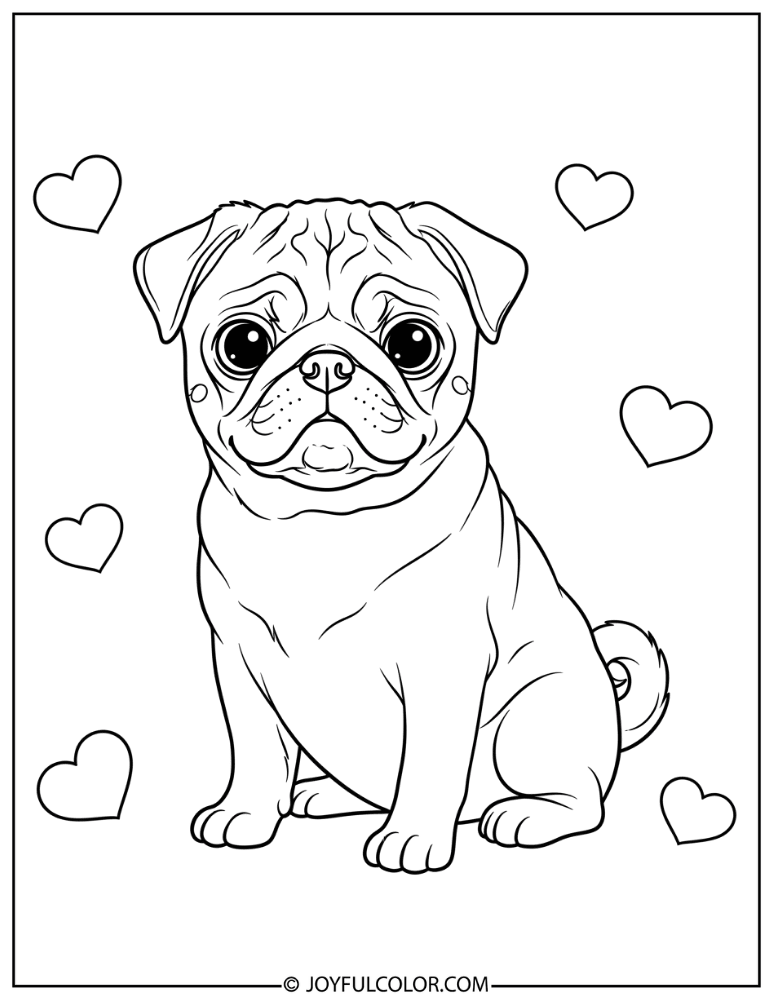 Valentine Pug Coloring Page