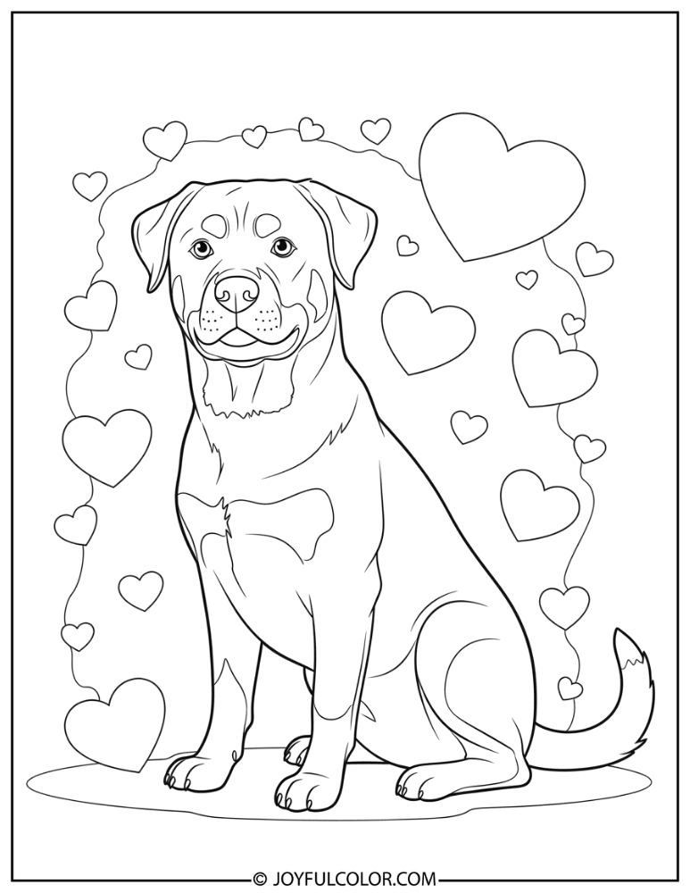 Valentine Rottweiler Coloring Page