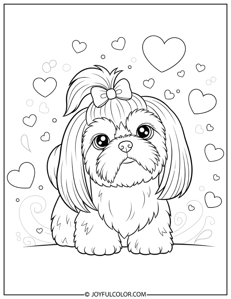Valentine Shih Tzu Coloring Page