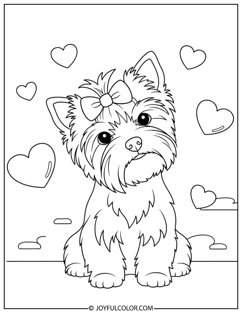 Valentine Yorkie Coloring Page