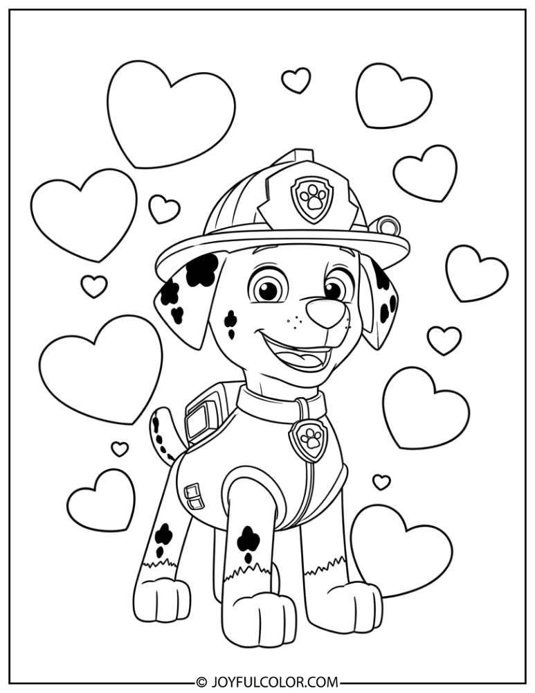 Valentine’s Day Marshall with Hearts Coloring Page