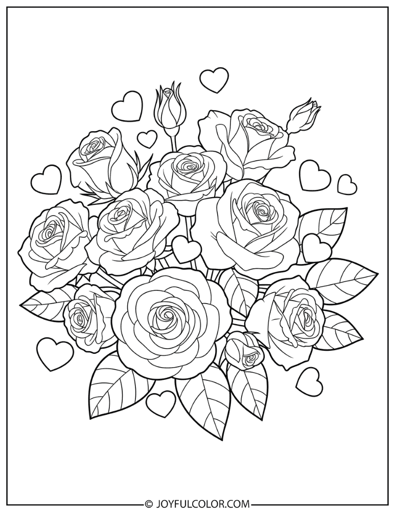 Valentine’s Day Rose Bouquet Coloring Page