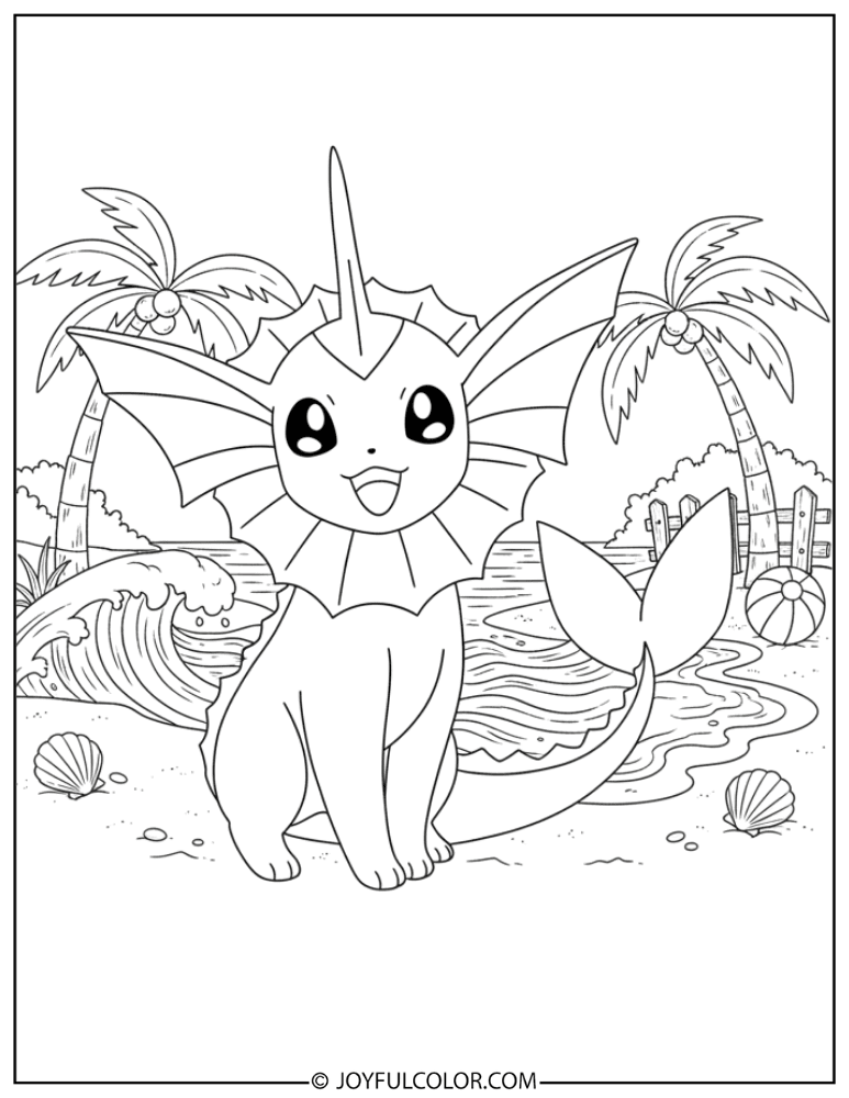Vaporeon Beach Coloring Page