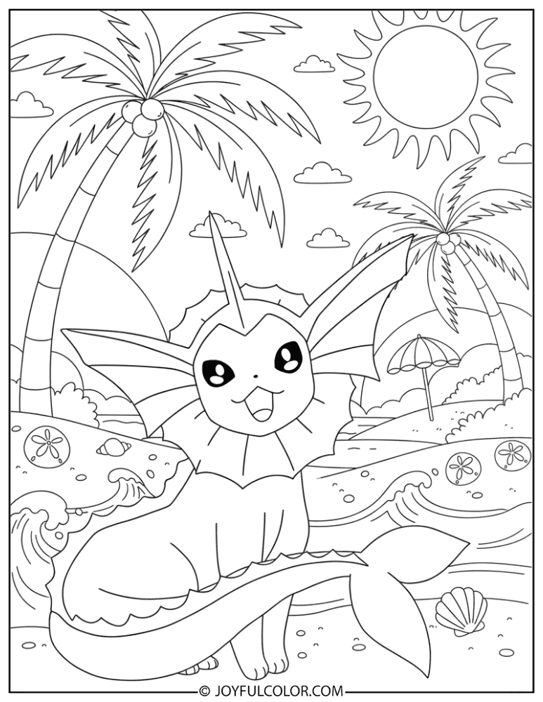 Vaporeon Summer Coloring Page