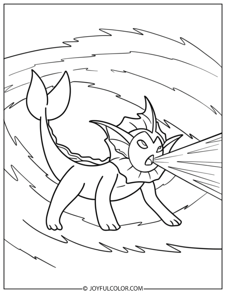 Vaporeon Water Gun Attack Coloring Page