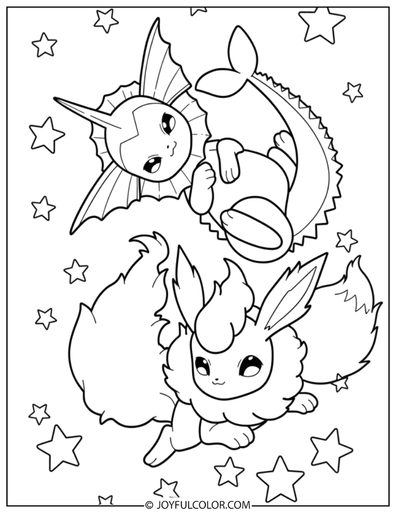 Vaporeon and Flareon Coloring Page