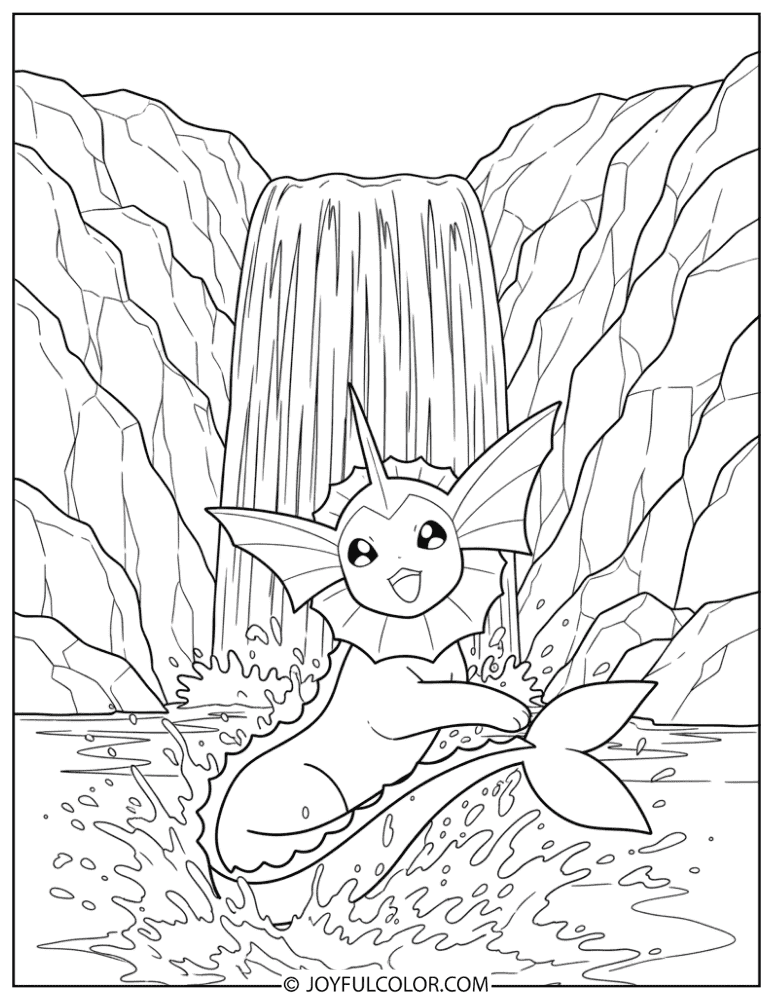 Vaporeon by Waterfall Coloring Page