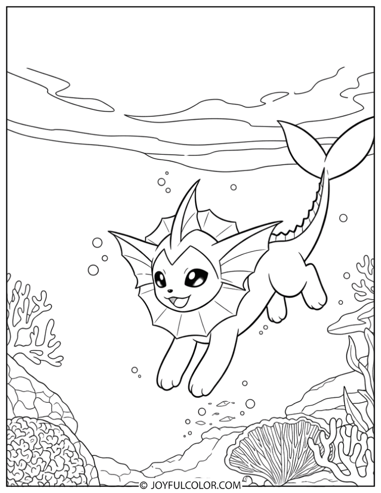 Vaporeon in Ocean Coloring Page