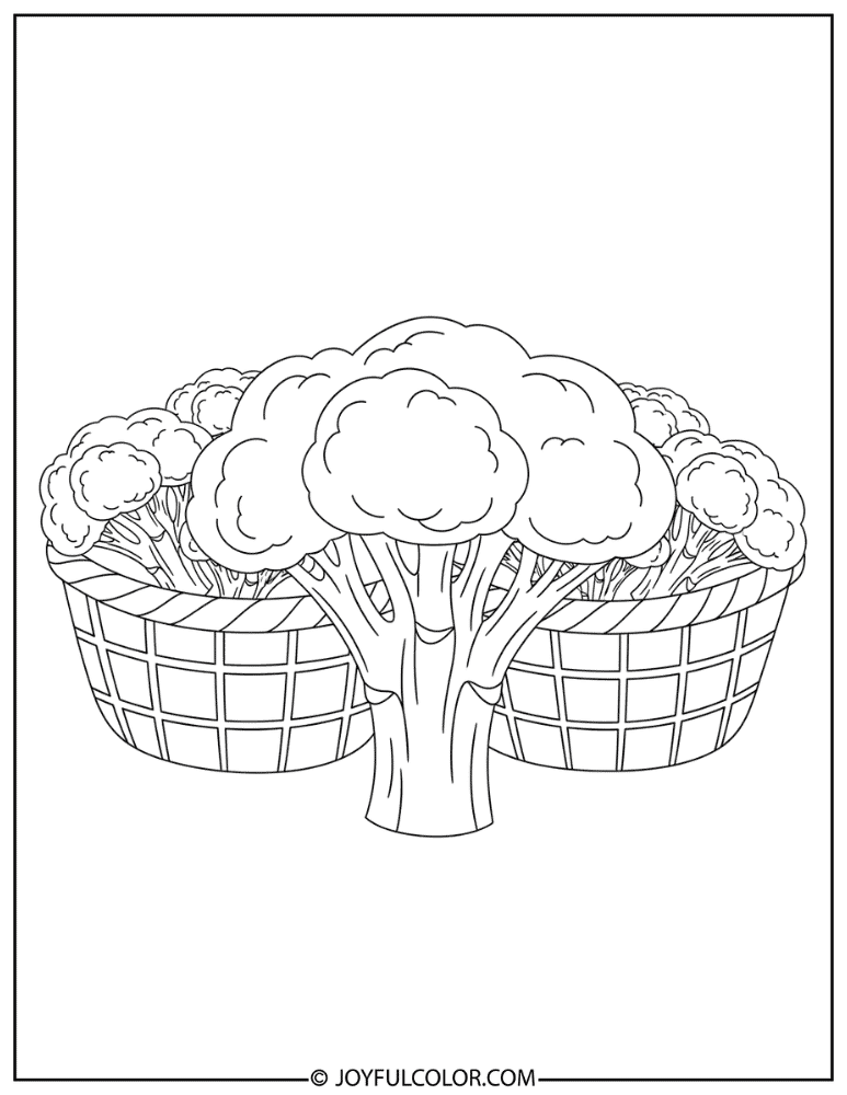 Vegetable Basket with Broccoli Coloring Page
