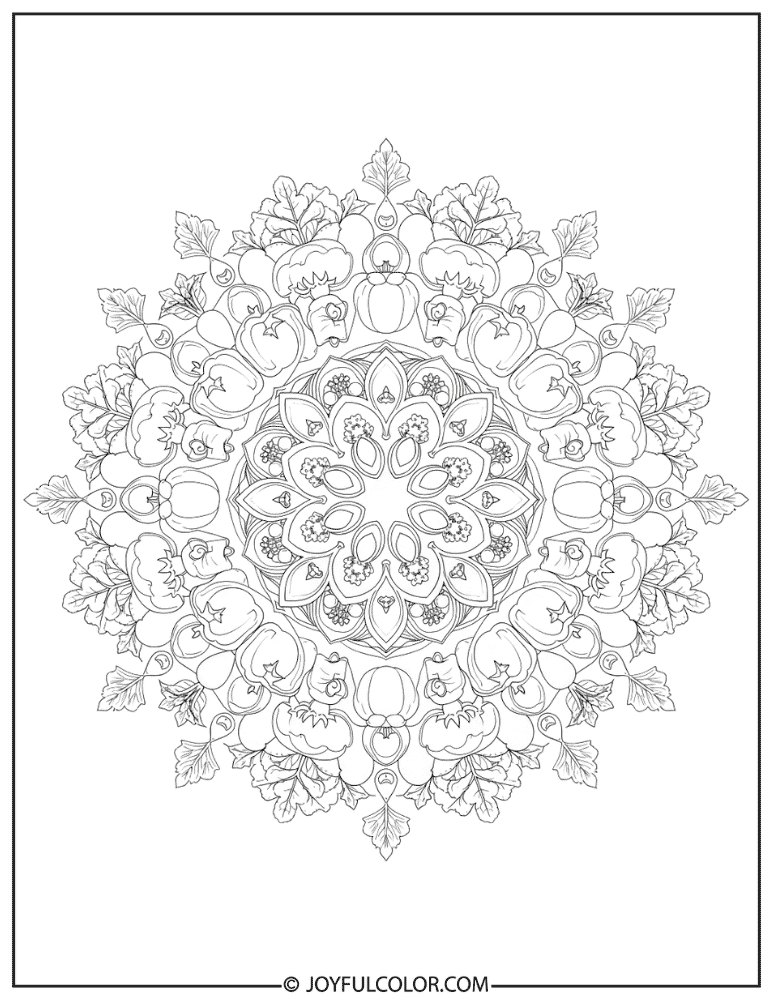 Vegetable Pattern Mandala Coloring Page