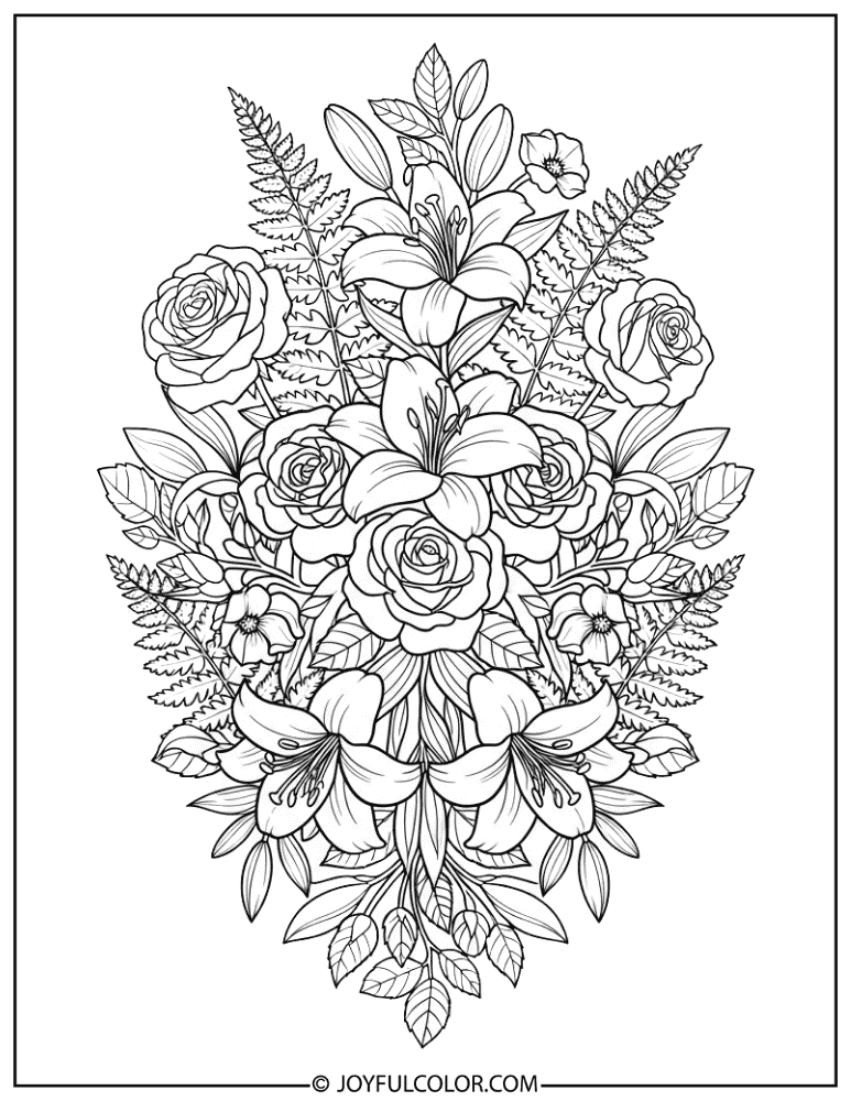 Victorian Garden Flower Design Coloring Page