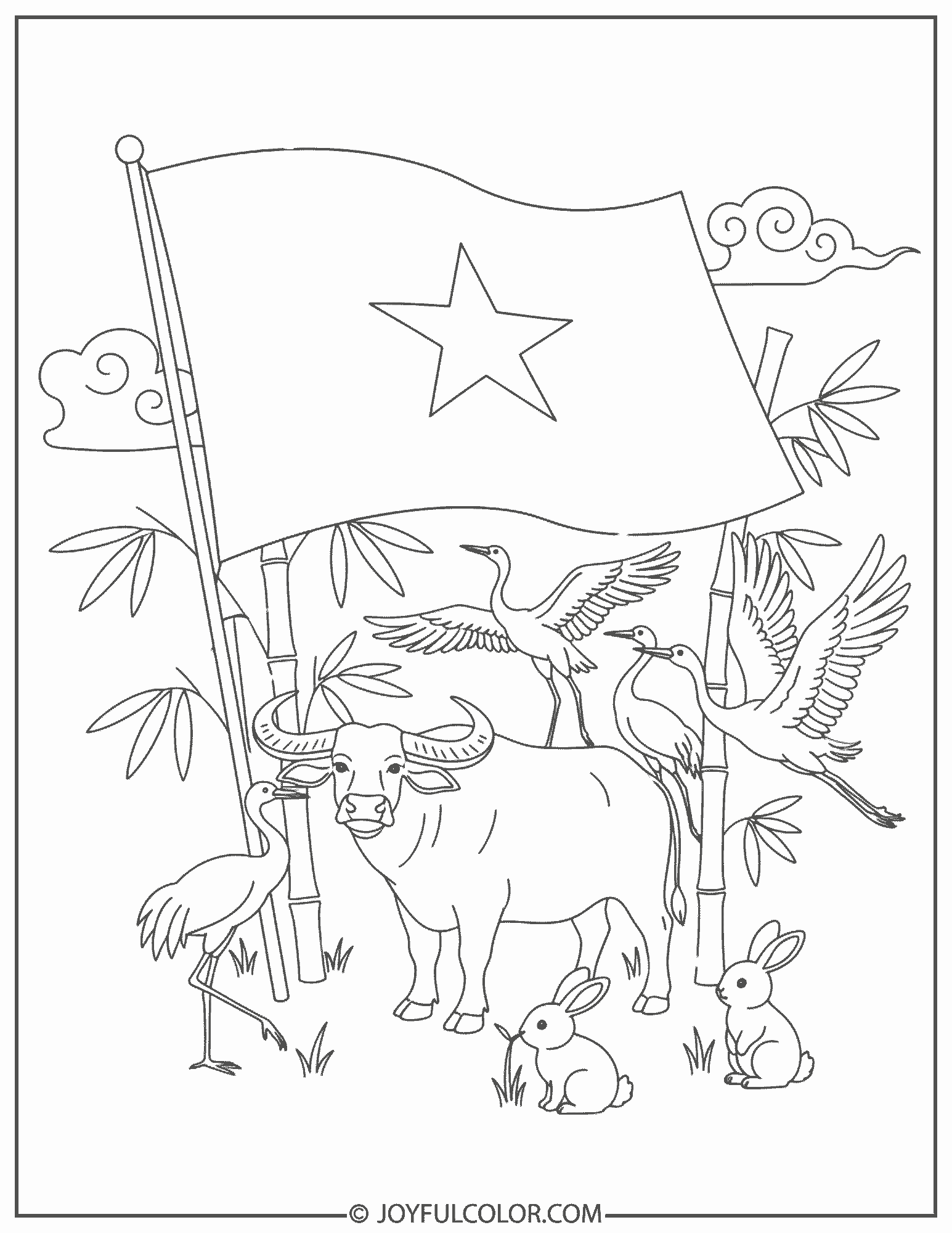 Vietnam Flag with Animals