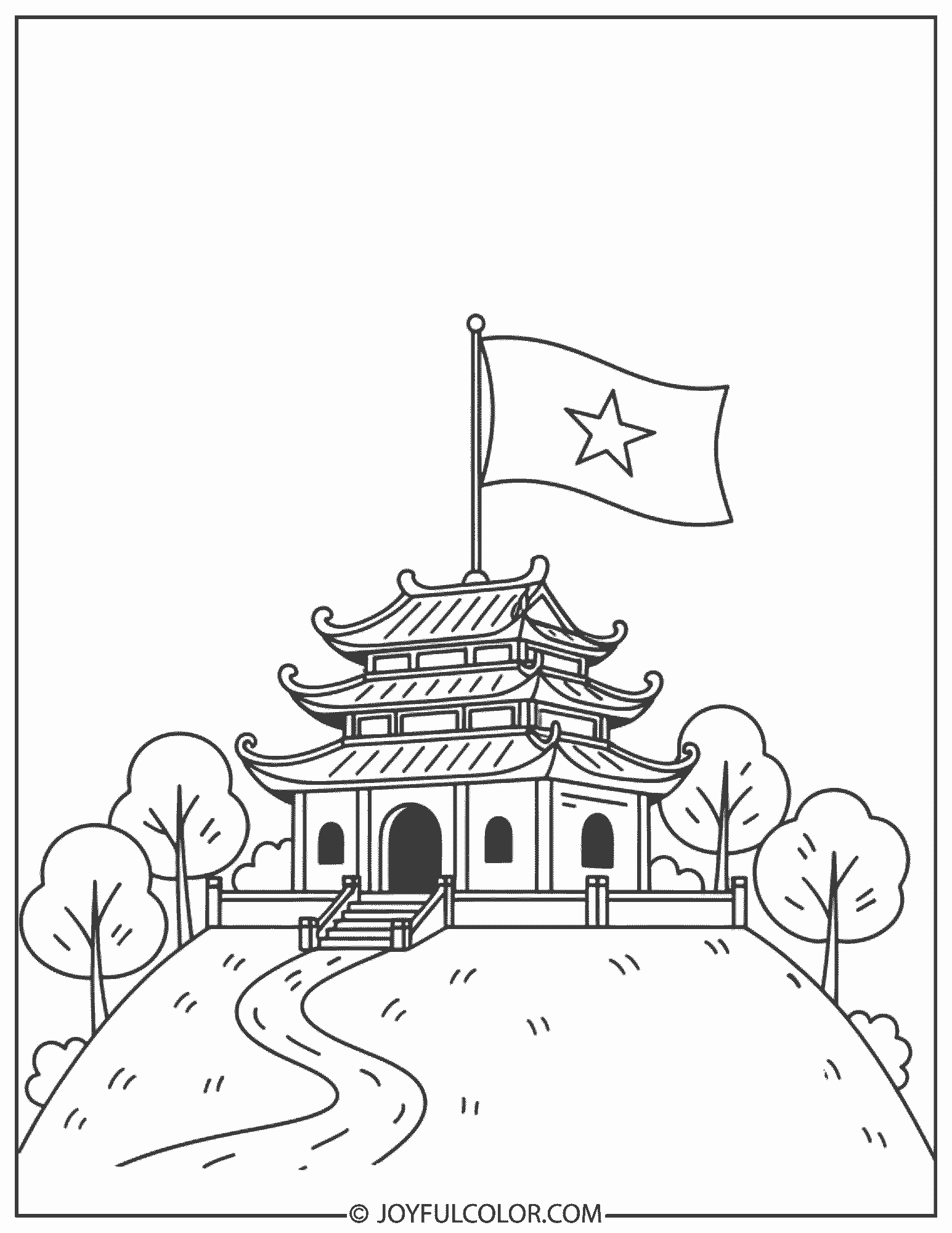 Vietnamese Temple with Flag