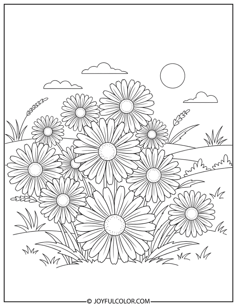 Vintage Engraved Daisy Coloring Page