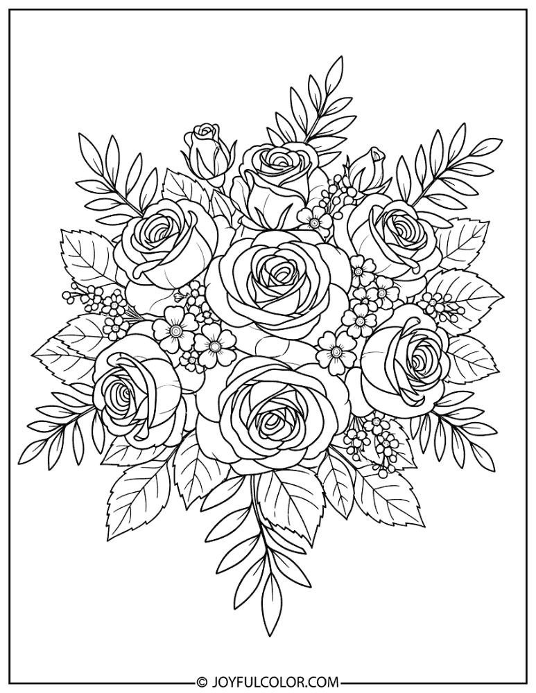 Vintage Rose Bouquet Coloring Page
