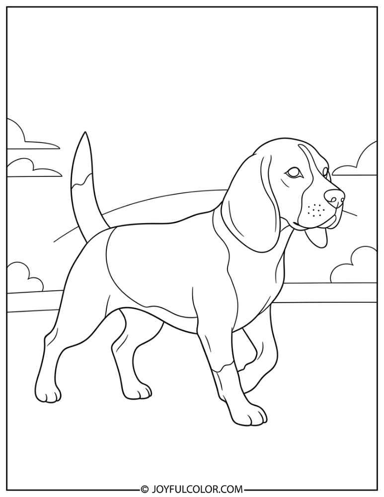 Walking Beagle Side View Coloring Page