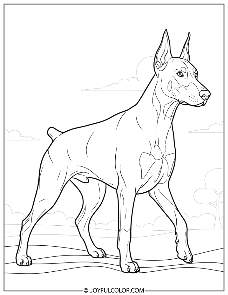 Walking Doberman Coloring Page