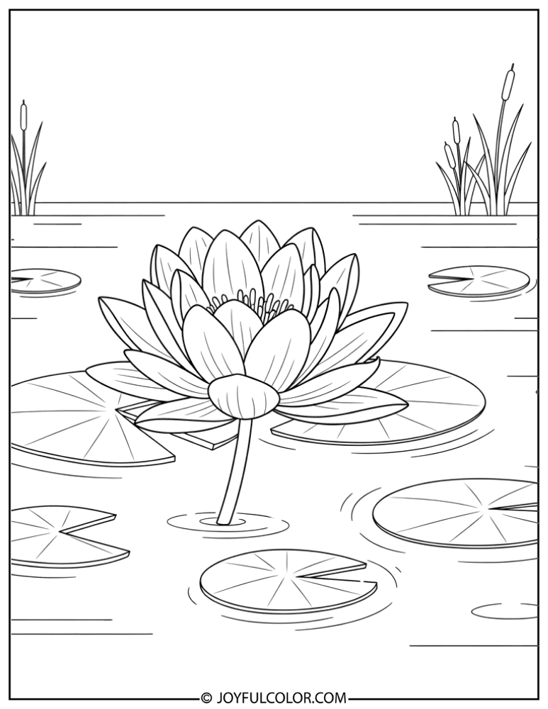 Water Lily Floating on Pond Coloring Page