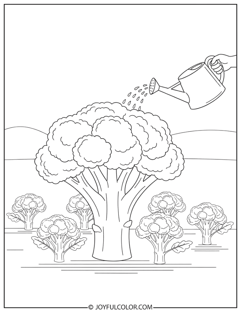 Watering Broccoli Plants Coloring Page