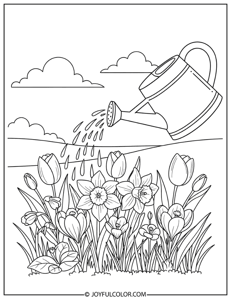 Watering Can Flower Garden Coloring Page
