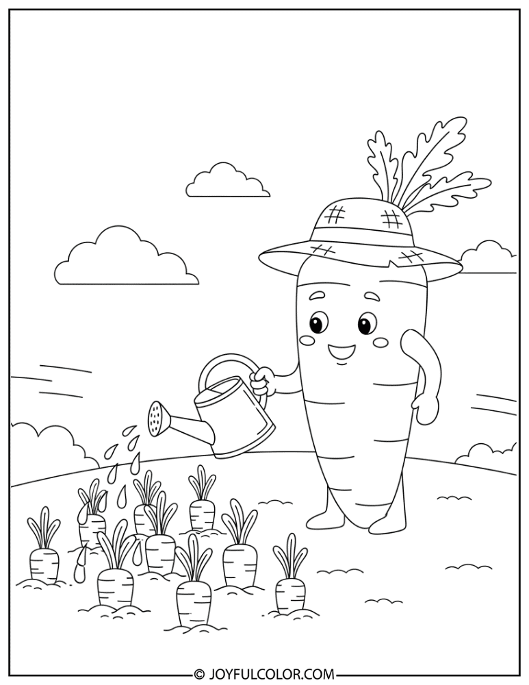 Watering Carrots Coloring Page