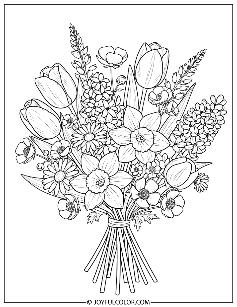Wildflower Spring Bouquet Coloring Page