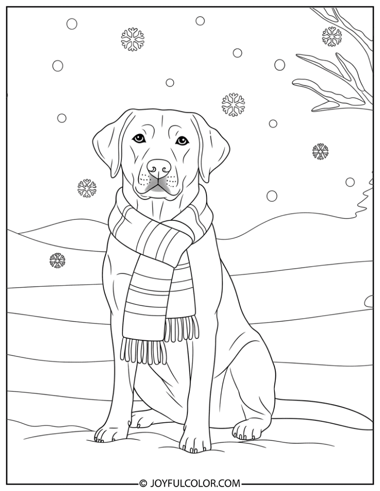 Winter Lab in Snow Coloring Page