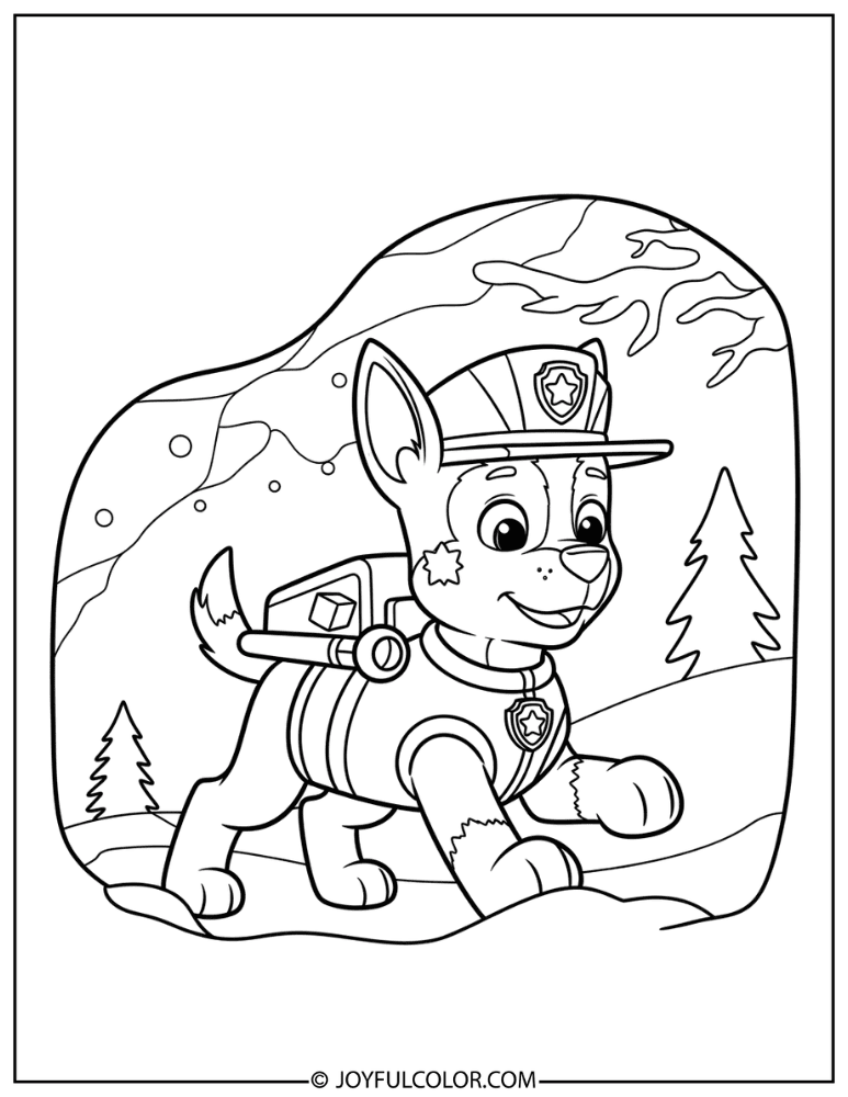 Winter Snow Patrol Chase Coloring Page