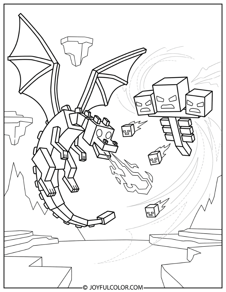 Wither vs Ender Dragon Epic Scene Coloring Page