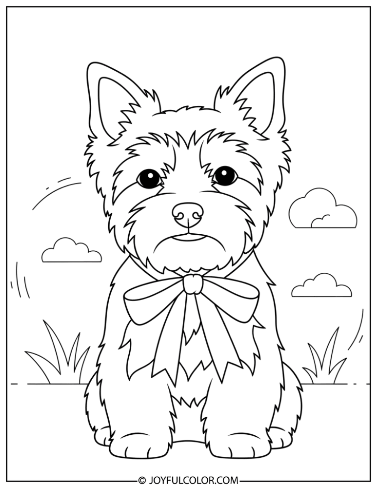 Yorkie with Ribbon Coloring Page