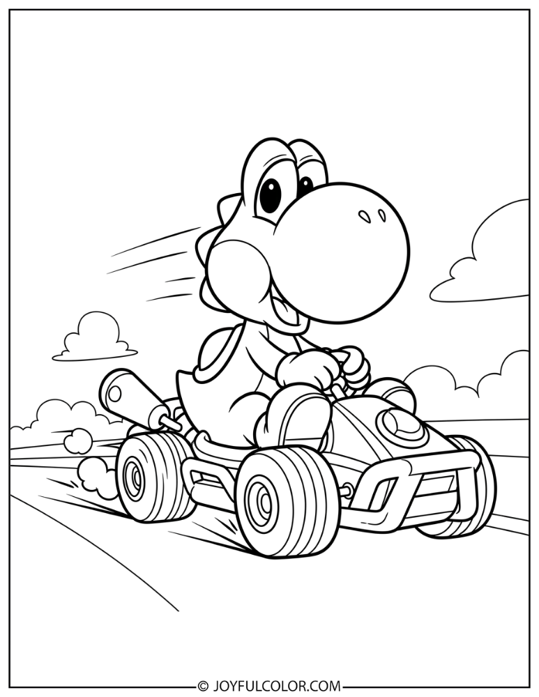 Yoshi Racing Coloring Page