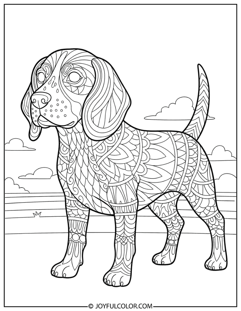 Zentangle Beagle Pattern Coloring Page