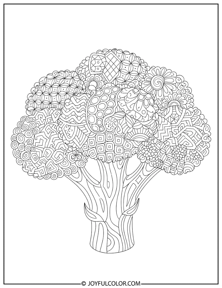 Zentangle Broccoli Coloring Page