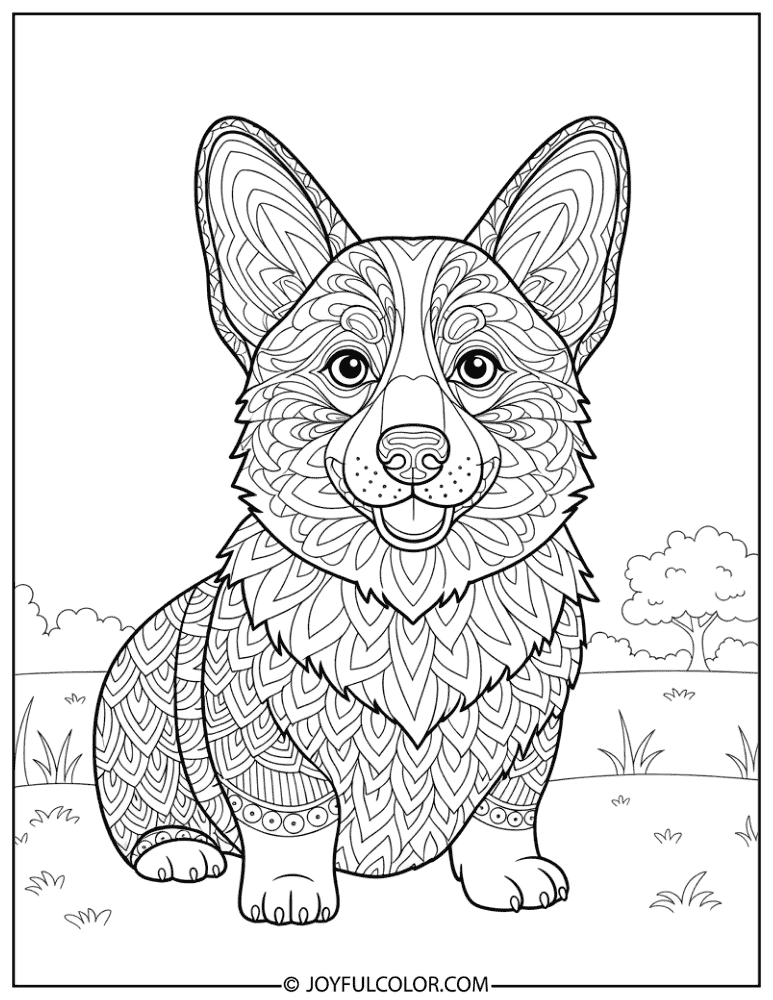 Zentangle Corgi Coloring Page