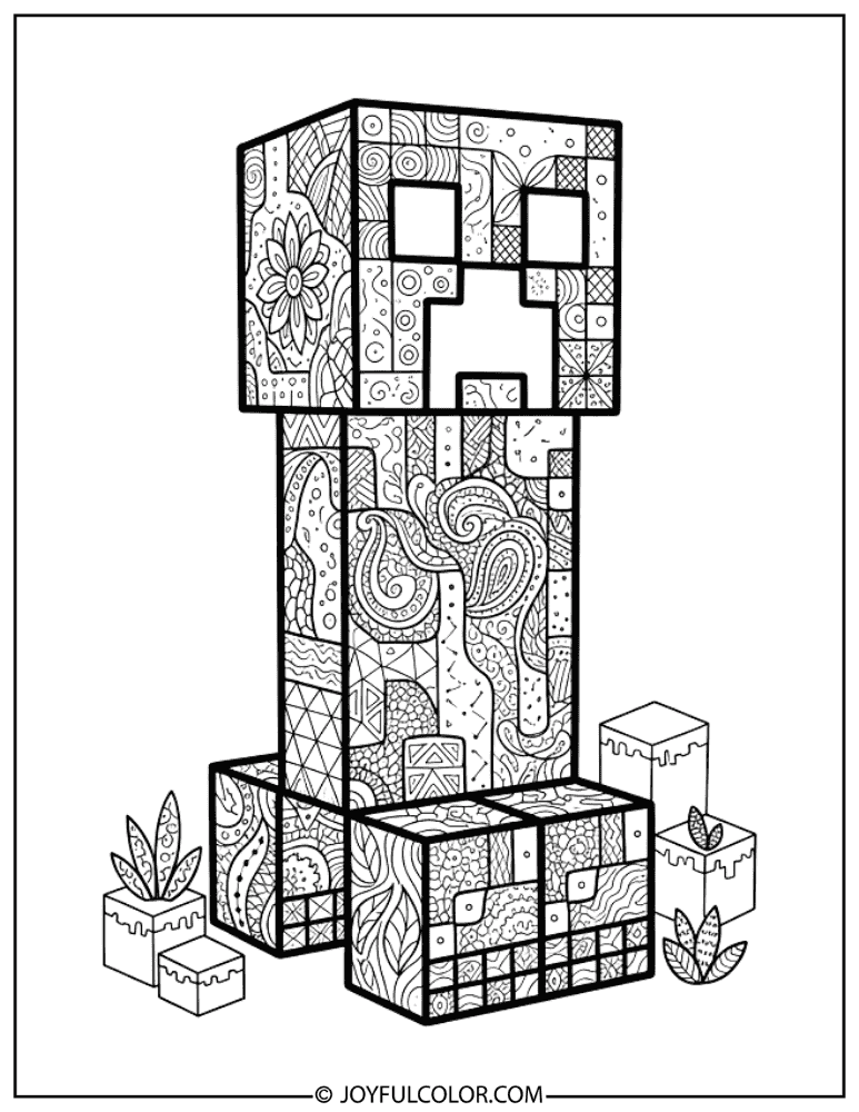 Zentangle Creeper with Intricate Fills Coloring Page